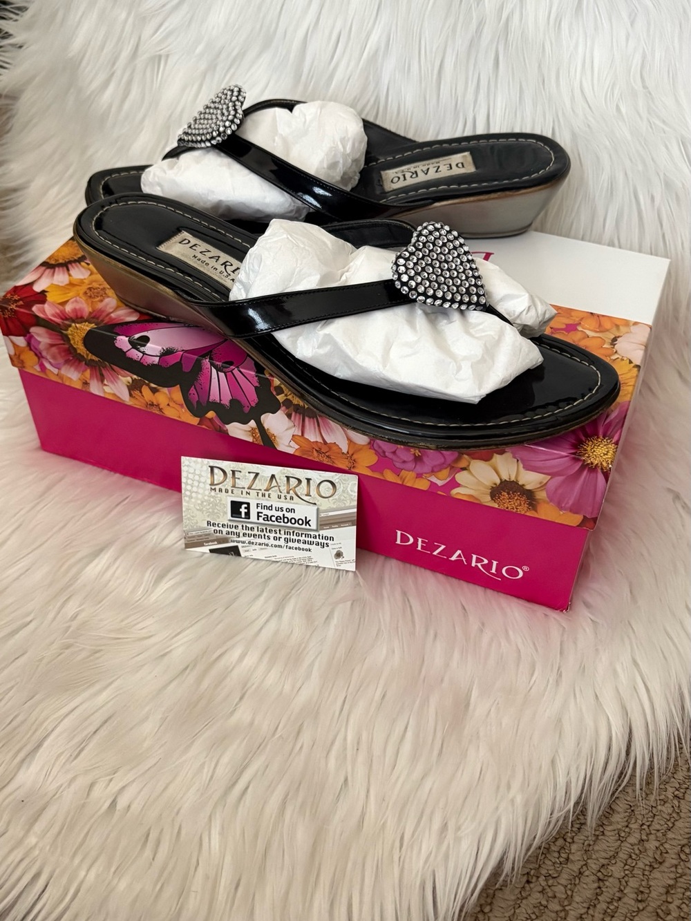 Dezario “Pearl” Black Patent & Clear Crystal Heart Sandals - Y2k